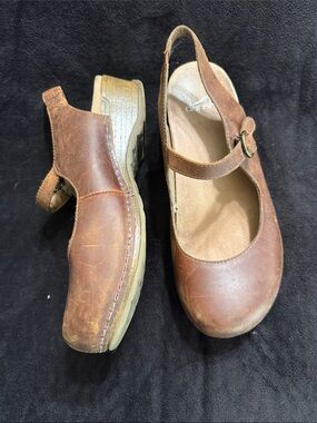 Dansko Brown Leather Mary Jane Slingback Clogs